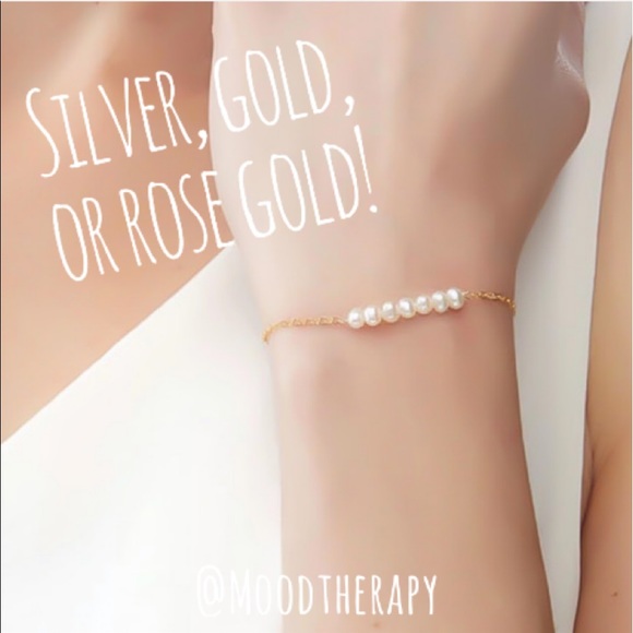 Moodtherapy Jewelry - Real Freshwater Pearl Bar Bracelet 925 Sterling Silver Gold or Rose Gold Filled